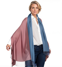 Laden Sie das Bild in den Galerie-Viewer, 74 (Pfirsich / hellblau) 30% Kaschmir Damen Schal Stola Herbst Winter 185x65 Fransen Kaschmirschal Pashmina Wollschal Damenschal (Copy)