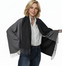 Laden Sie das Bild in den Galerie-Viewer, (dunkelgrau / hellgrau) 30% Kaschmir Damen Schal Stola Herbst Winter 185x65 Fransen Kaschmirschal Pashmina Wollschal Damenschal (Kopie)