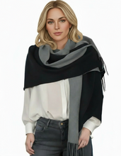 Laden Sie das Bild in den Galerie-Viewer, (dunkelgrau / hellgrau) 30% Kaschmir Damen Schal Stola Herbst Winter 185x65 Fransen Kaschmirschal Pashmina Wollschal Damenschal (Kopie)