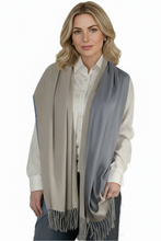Laden Sie das Bild in den Galerie-Viewer, (dunkelgrau / hellgrau) 30% Kaschmir Damen Schal Stola Herbst Winter 185x65 Fransen Kaschmirschal Pashmina Wollschal Damenschal (Kopie)