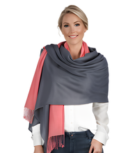 Laden Sie das Bild in den Galerie-Viewer, (dunkelgrau / hellgrau) 30% Kaschmir Damen Schal Stola Herbst Winter 185x65 Fransen Kaschmirschal Pashmina Wollschal Damenschal (Kopie)