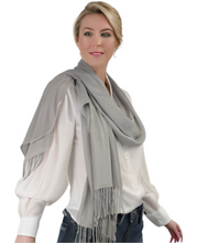 Laden Sie das Bild in den Galerie-Viewer, (schwarz / hellgrau) 30% Kaschmir Damen Schal Stola Herbst Winter 185x65 Fransen Kaschmirschal Pashmina Wollschal Damenschal
