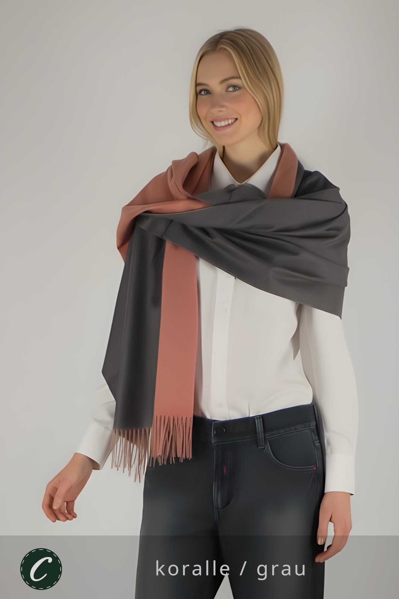 Winter 30% Kaschmir Schal Damen z.B. koralle/grau * Confectionair (71)