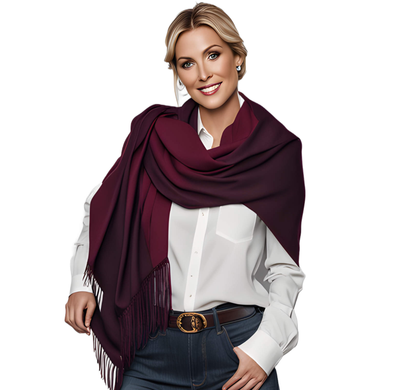 (Burgund / Bordeaux) 30% Kaschmir Damen Schal Stola Herbst Winter 185x65 Fransen Kaschmirschal Pashmina Wollschal Damenschal