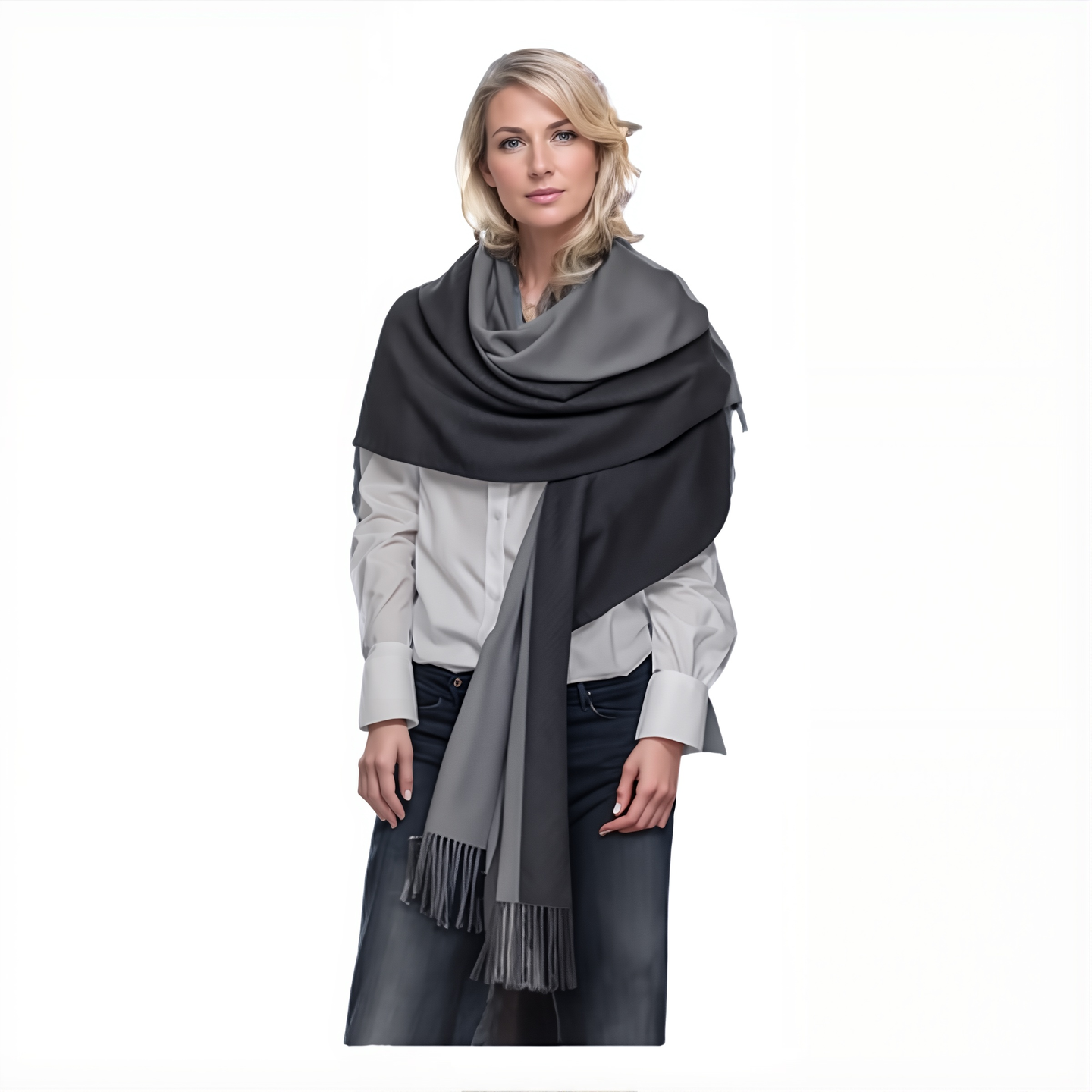 81 (dunkelgrau / hellgrau) 30% Kaschmir Damen Schal Stola Herbst Winter 185x65 Fransen Kaschmirschal Pashmina Wollschal Damenschal (Kopie) (Copy)