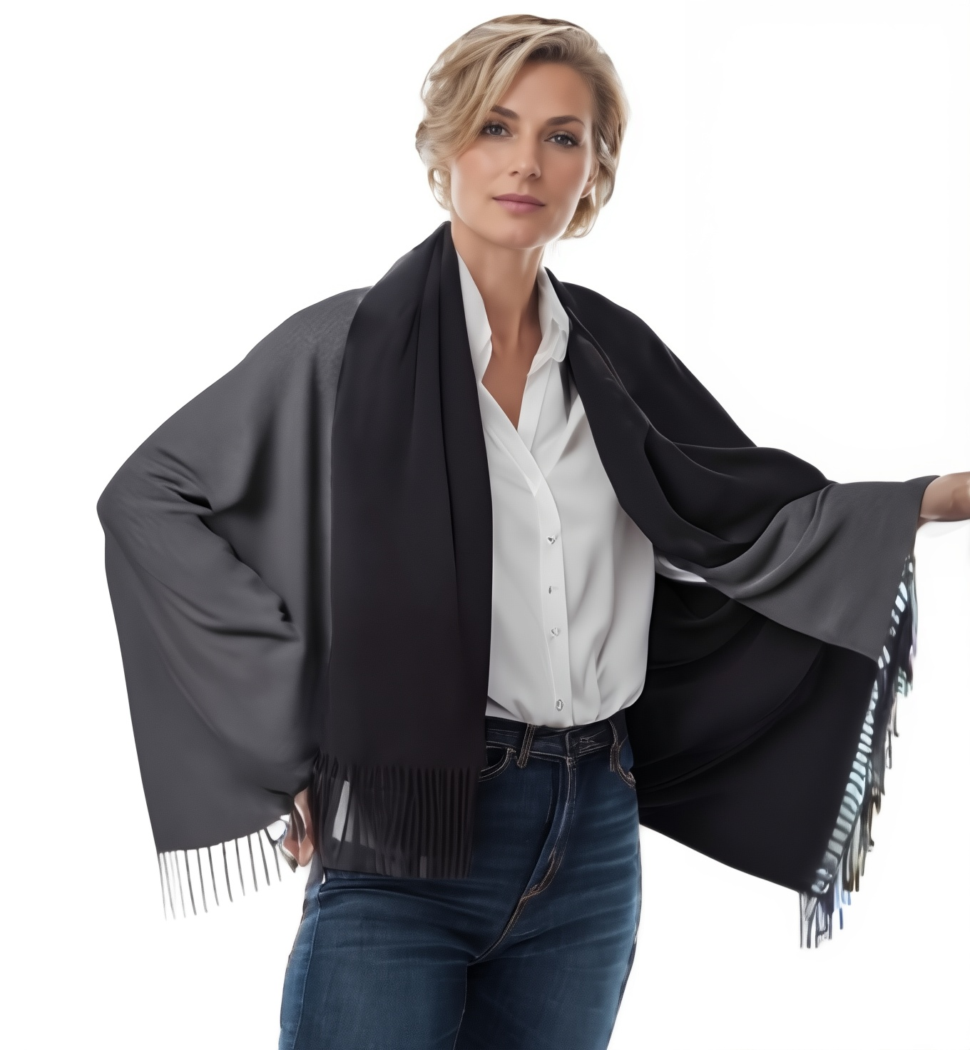 87 (schwarz / grau) 30% Kaschmir Damen Schal Stola Herbst Winter 185x65 Fransen Kaschmirschal Pashmina Wollschal Damenschal (Copy)