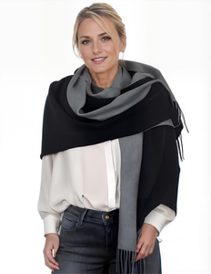 92 (schwarz / hellgrau) 30% Kaschmir Damen Schal Stola Herbst Winter 185x65 Fransen Kaschmirschal Pashmina Wollschal Damenschal