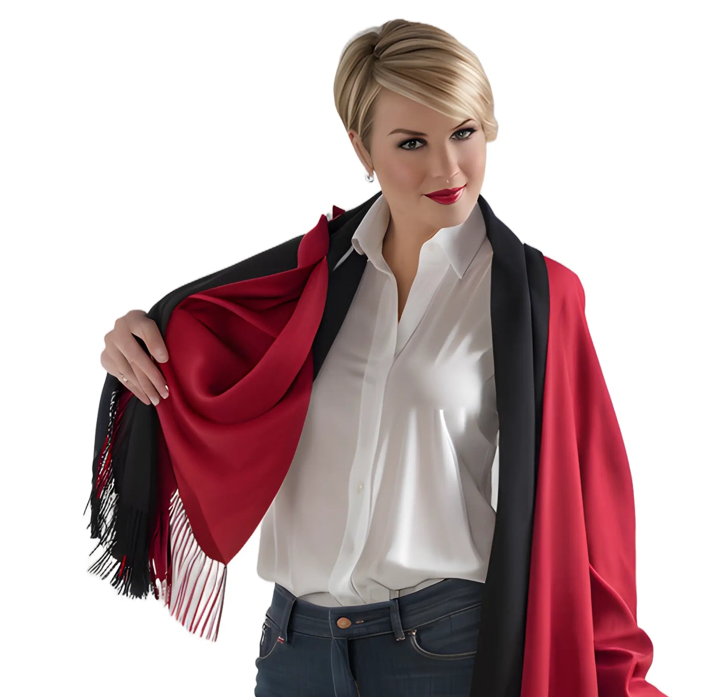 (schwarz / rot) 30% Kaschmir Damen Schal Stola Herbst Winter 185x65 Fransen Kaschmirschal Pashmina Wollschal Damenschal