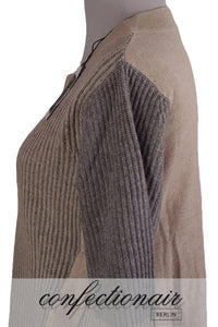 100% Kaschmir Damen Pullover grau/hellbraun Dina Kuschel-Comfort Cashmere